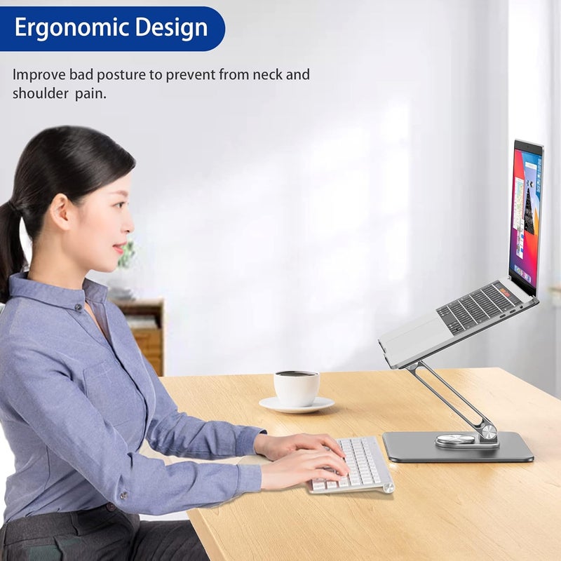 BESIGN LSX7 Laptop Stand with 360° Rotating Base, Ergonomic Adjustable Notebook Stand, Riser Holder Computer Stand Compatible with Air, Pro, Dell, HP, Lenovo More 10-15.6" Laptops (Gray) - Image 4